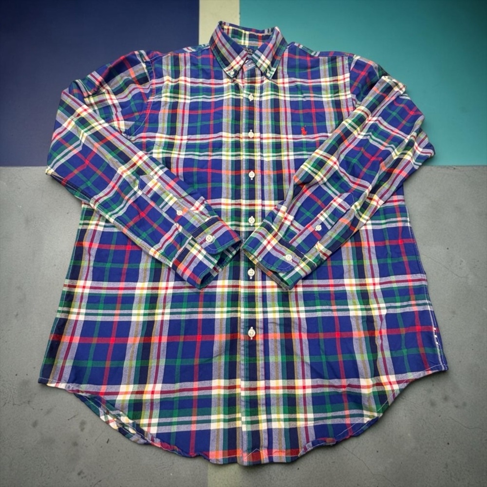Polo Ralph Lauren Button Down Shirt Mens Large Blue Multi Plaid Classic Fit